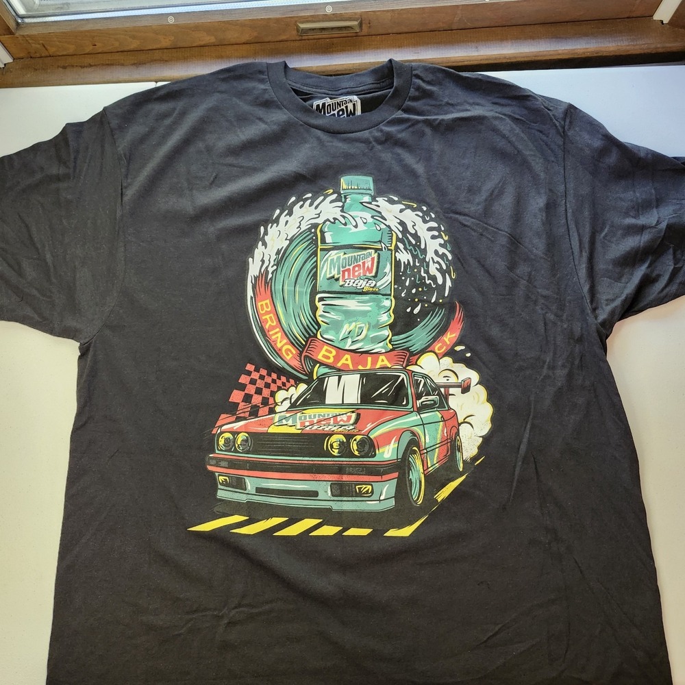Mountain Dew Baja Blast T-Shirt Men's 2XL Black Racing Car Graphic Tee 2023
